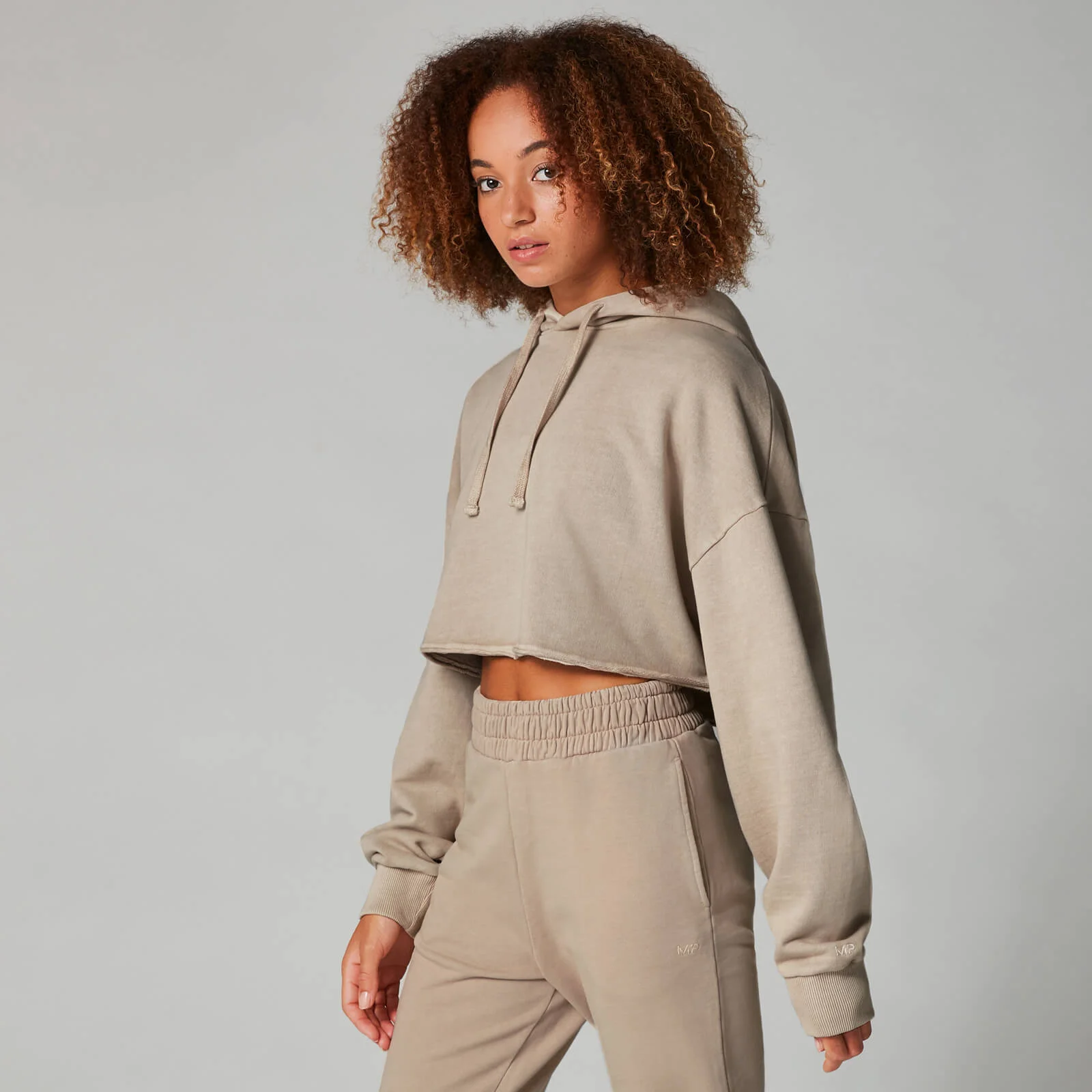 Acid Wash Cropped Hoodie - Sesame - XS Image 1