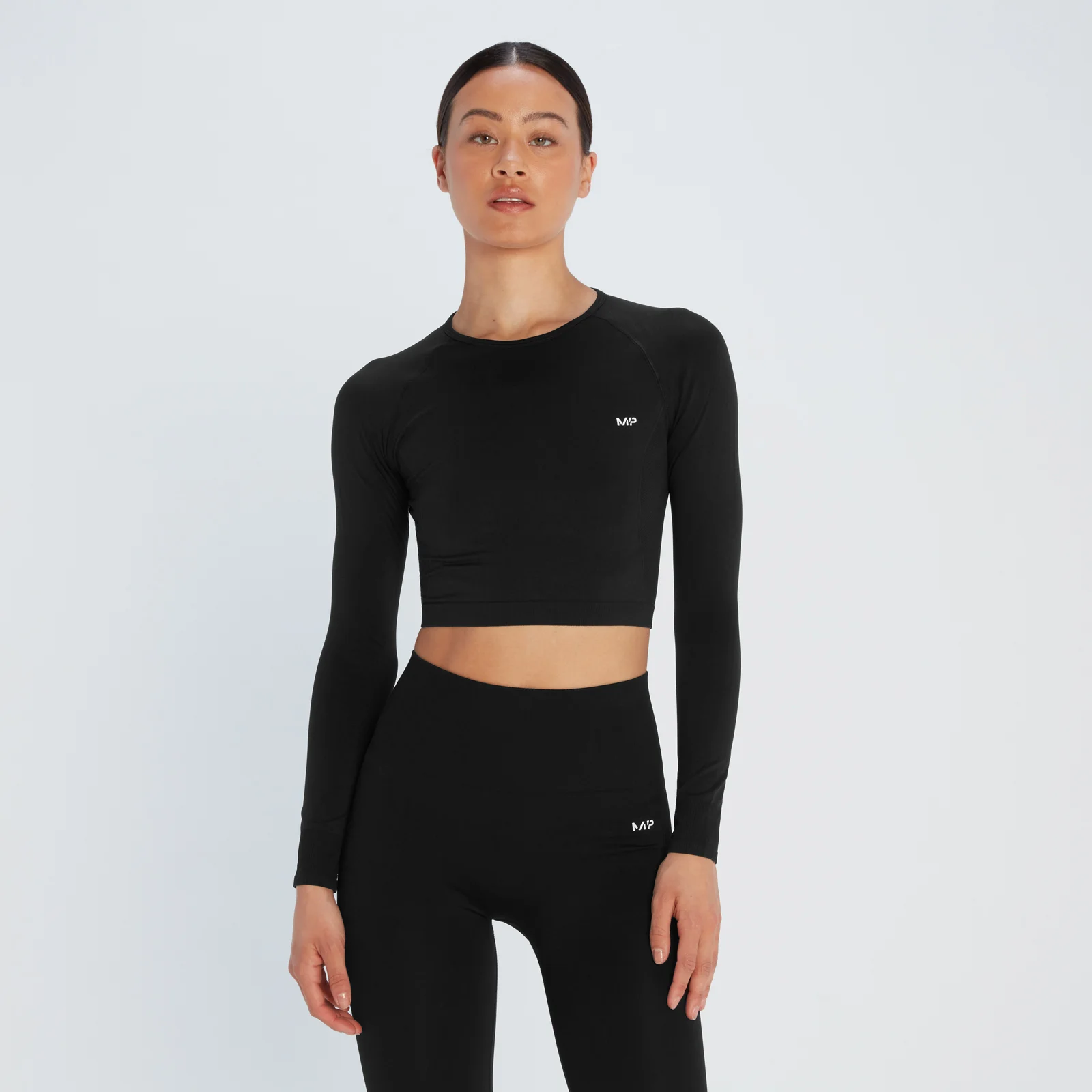 MP Women's Shape Seamless Long Sleeve Crop Top - Black - XXS Image 1