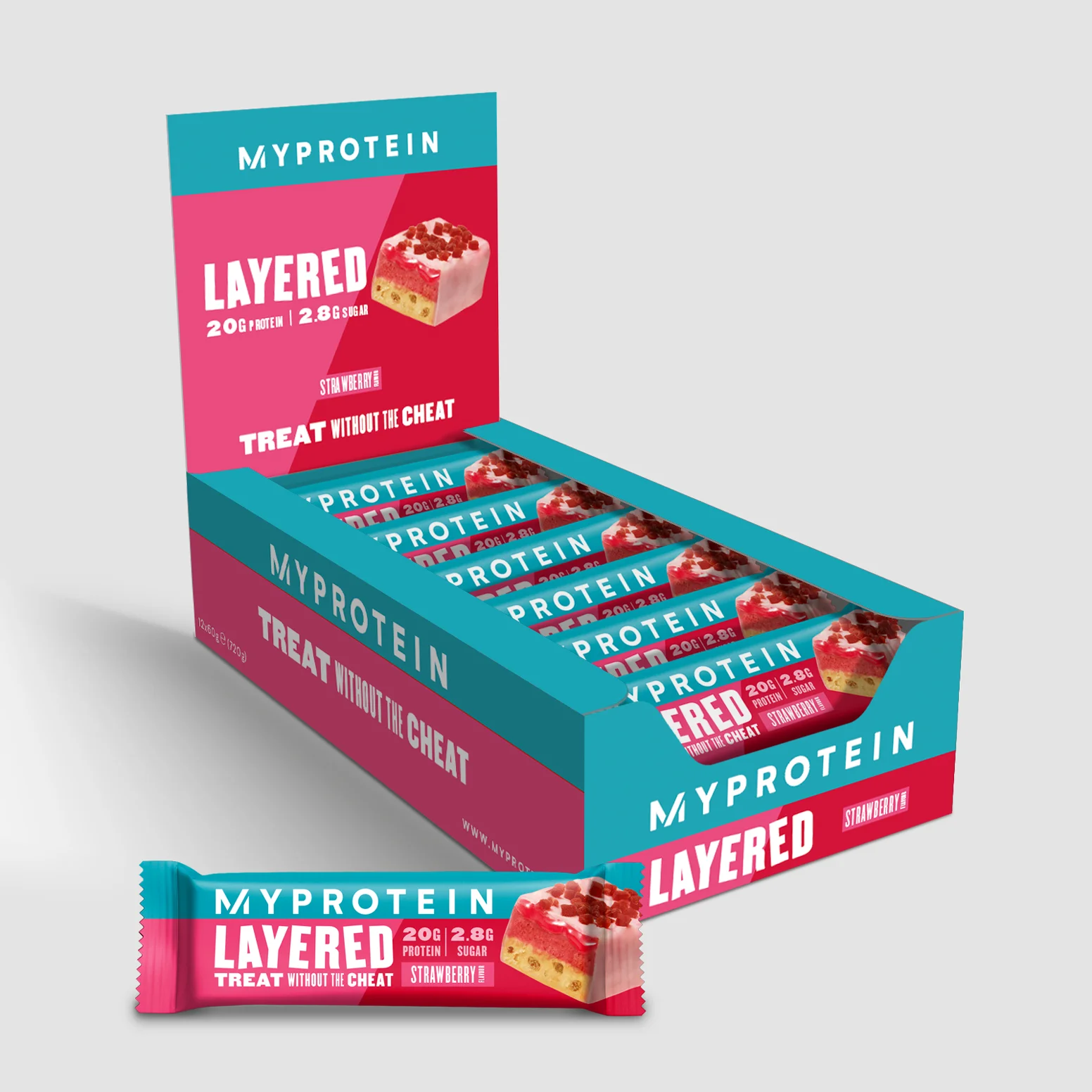 Layered Protein Bar (New Flavours) - 12 x 60g - Strawberry Image 1
