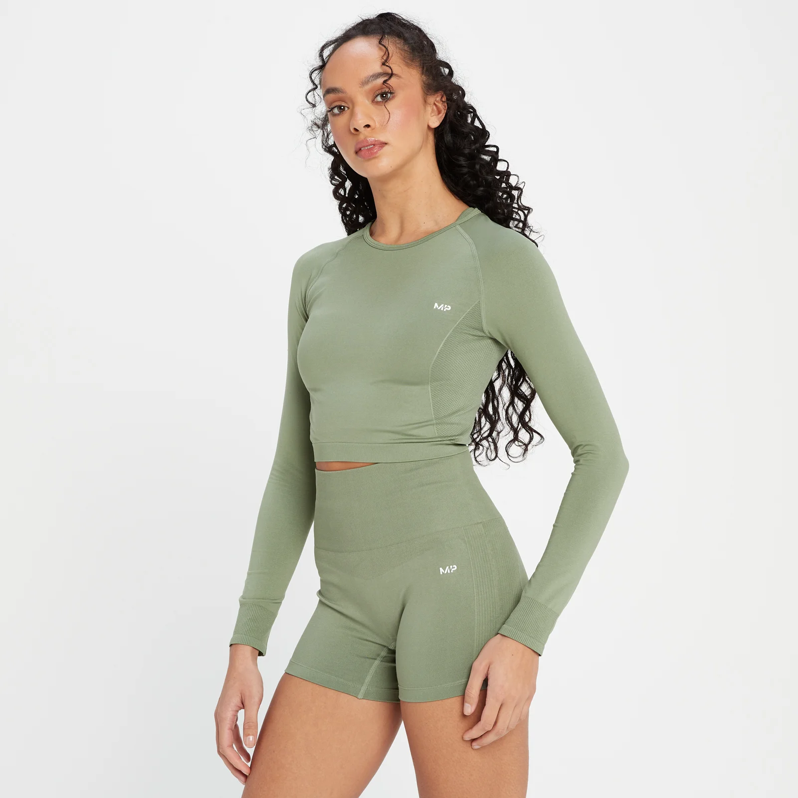 MP Women's Shape Seamless Long Sleeve Crop Top - Washed Jade - L Image 1