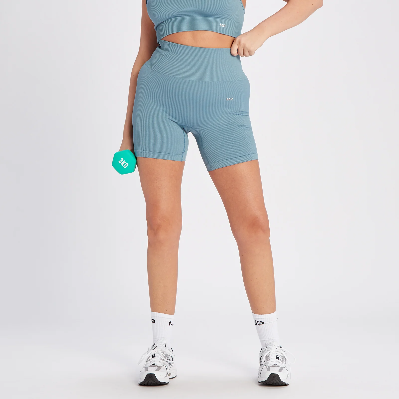 MP Women's Tempo Rib Seamless Shorts - Graphine Blue - L Image 1