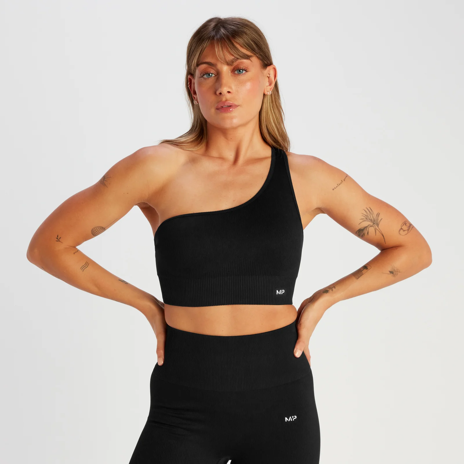 MP Women's Tempo Rib Seamless Asymmetric Bra - Black - L Image 1