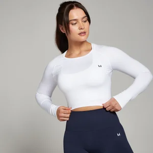 MP Women's Shape Seamless Long Sleeve Crop Top - White - Size L