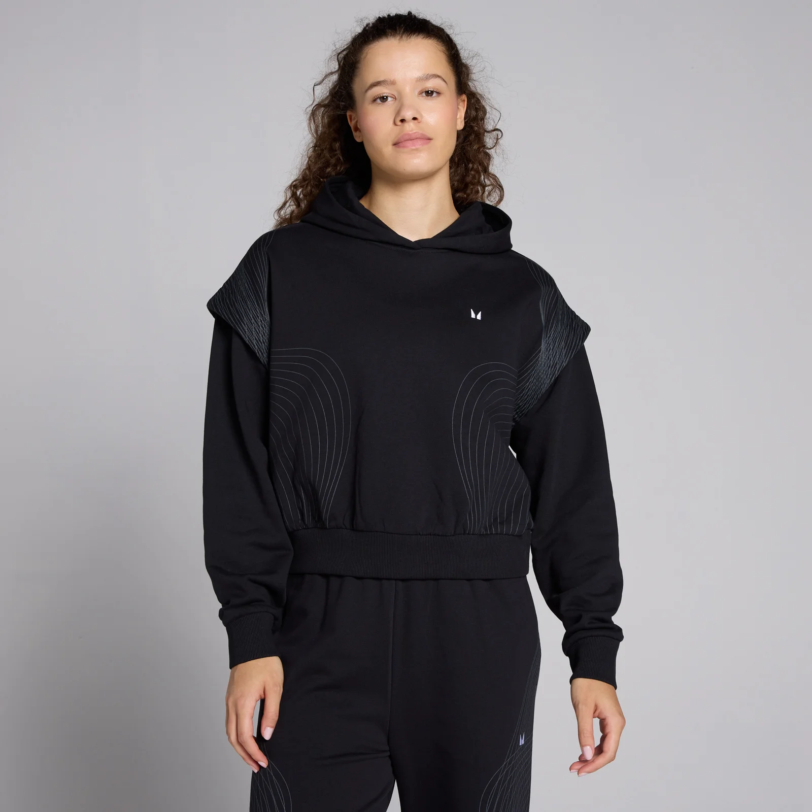 MP Women's Tempo Graphic Crop Hoodie - Black - XS Image 1