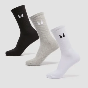 MP Unisex Crew Socks (3 Pack) - White/Black/Grey Marl - Size UK 2-5