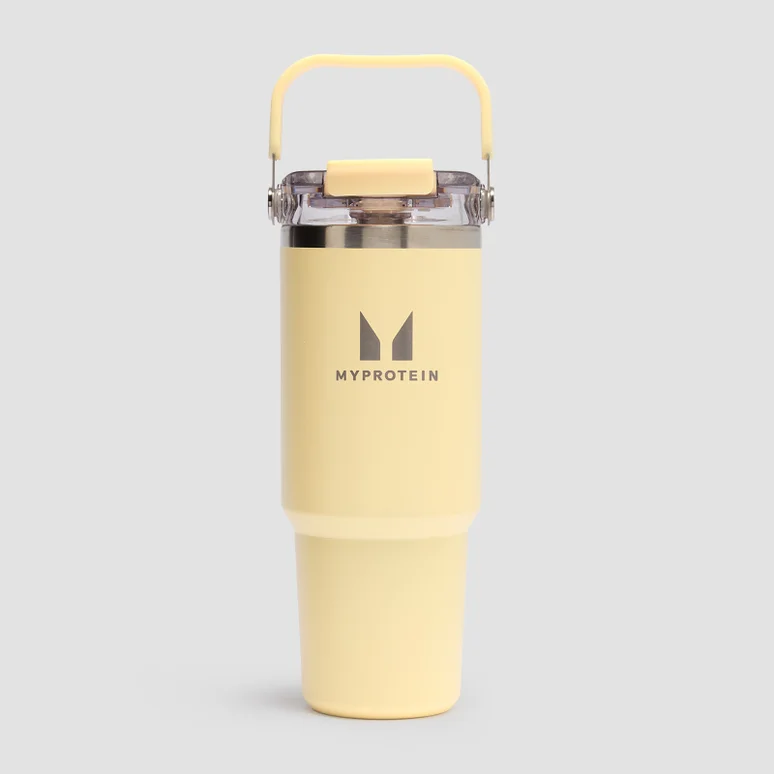 Myprotein Recycled Metal Top Handle Straw Bottle 900ml - Butter